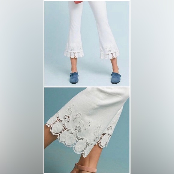 Anthropologie - Pilcro Embroidered Hem Flare Cropped Jean - Picture 2 of 14